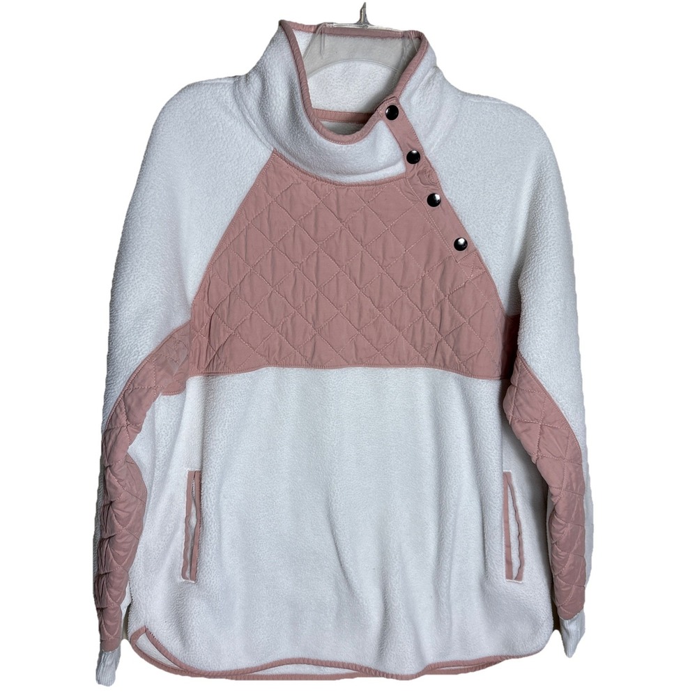 Abercrombie & Fitch Lds Asymmetrical Button Fleece Pink Quilted Sections Large
